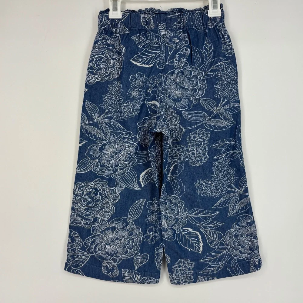 Gap Kids Girls Small Pull-On Wide Leg Pants Chambray Blue White Floral Paper Bag